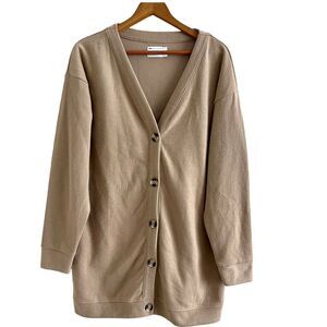 ASOS Oversized V neck Cardigan grandpa sweater Size 4 Fleece Sweater Tan Cotton